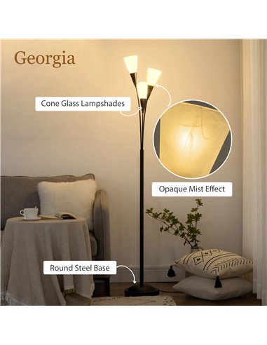 HOMCOM Modern Standing Lamp, 3-Light Upright Floor Lamps for Living Room, Black