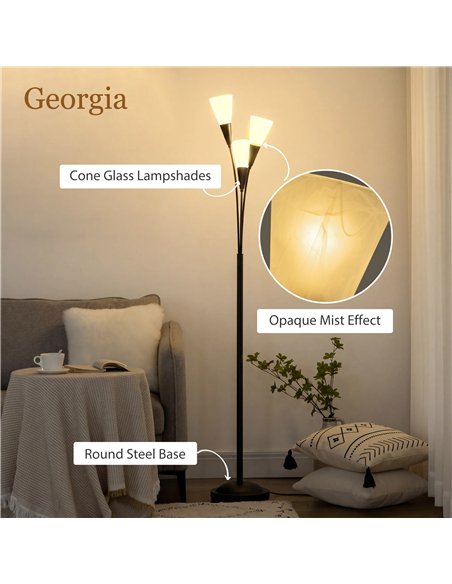 HOMCOM Modern Standing Lamp, 3-Light Upright Floor Lamps for Living Room, Black - pic 191311 | FastDaddyshop