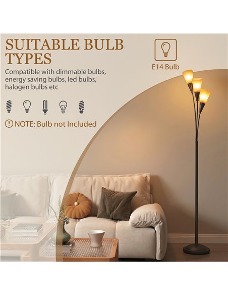 HOMCOM Modern Standing Lamp, 3-Light Upright Floor Lamps for Living Room, Black - pic 191313 | FastDaddyshop