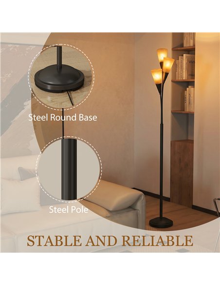 HOMCOM Modern Standing Lamp, 3-Light Upright Floor Lamps for Living Room, Black - pic 191314 | FastDaddyshop