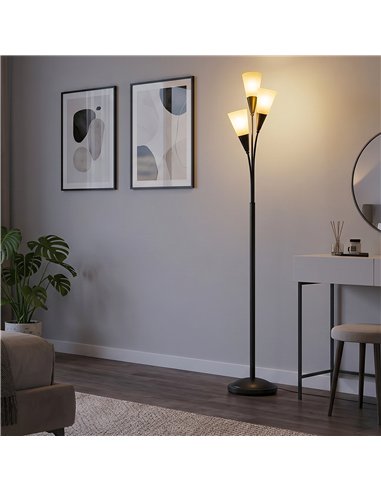 HOMCOM Modern Standing Lamp, 3-Light Upright Floor Lamps for Living Room, Black