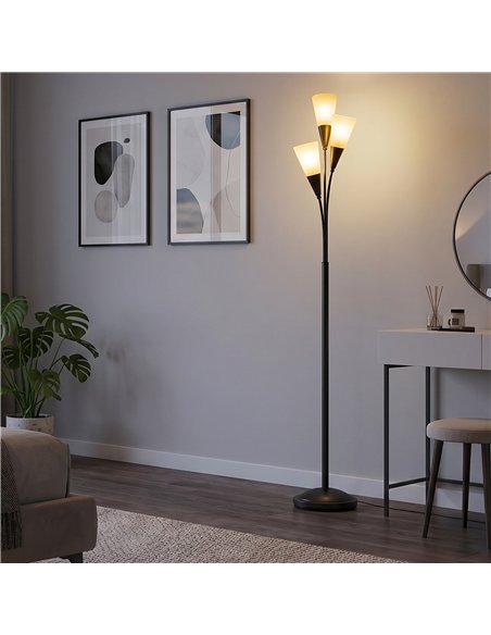 HOMCOM Modern Standing Lamp, 3-Light Upright Floor Lamps for Living Room, Black - pic 191315 | FastDaddyshop