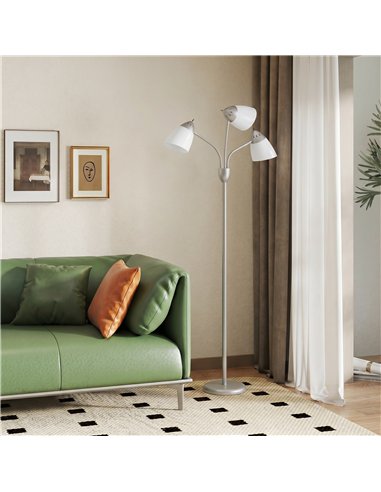 HOMCOM Arc Tree Floor Lamp with 3 Adjustable Rotating Lights, Industrial Standing Lamp with Steel Frame, Silver Tone
