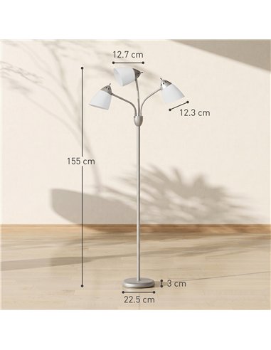 HOMCOM Arc Tree Floor Lamp with 3 Adjustable Rotating Lights, Industrial Standing Lamp with Steel Frame, Silver Tone