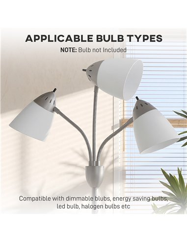 HOMCOM Arc Tree Floor Lamp with 3 Adjustable Rotating Lights, Industrial Standing Lamp with Steel Frame, Silver Tone