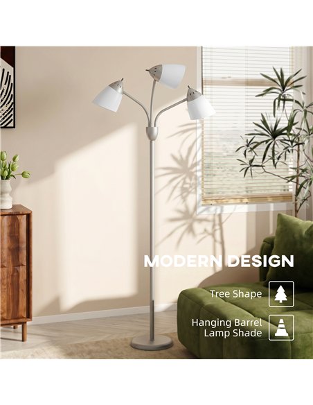 HOMCOM Arc Tree Floor Lamp with 3 Adjustable Rotating Lights, Industrial Standing Lamp with Steel Frame, Silver Tone - pic 191321 | FastDaddyshop