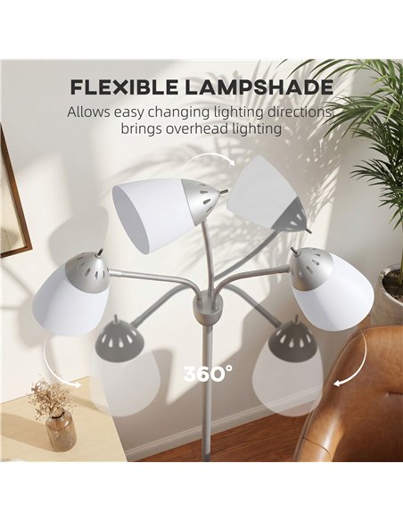 HOMCOM Arc Tree Floor Lamp with 3 Adjustable Rotating Lights, Industrial Standing Lamp with Steel Frame, Silver Tone - pic 191322 | FastDaddyshop