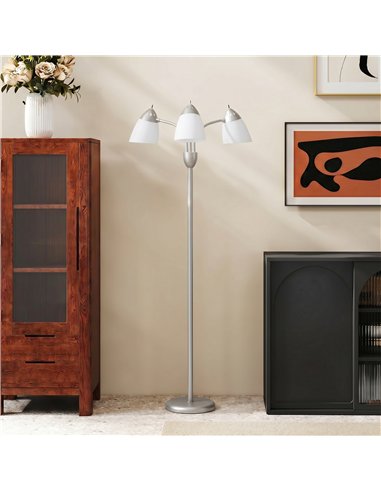 HOMCOM Arc Tree Floor Lamp with 3 Adjustable Rotating Lights, Industrial Standing Lamp with Steel Frame, Silver Tone