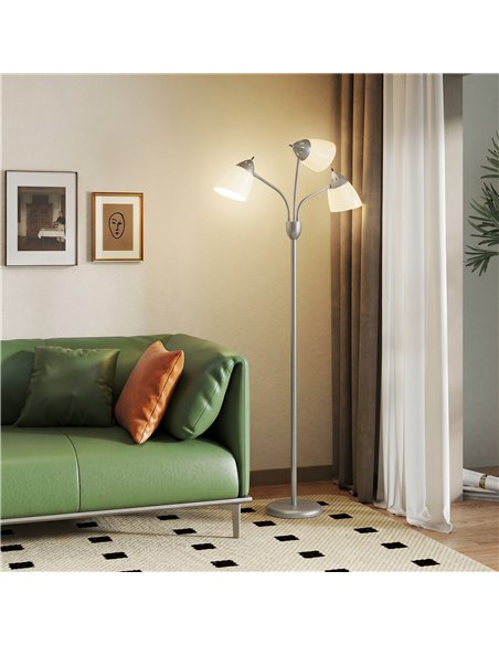 HOMCOM Arc Tree Floor Lamp with 3 Adjustable Rotating Lights and 3000K/4500K/6500K Colour Temperatures, Silver Tone - pic 191327 | FastDaddyshop