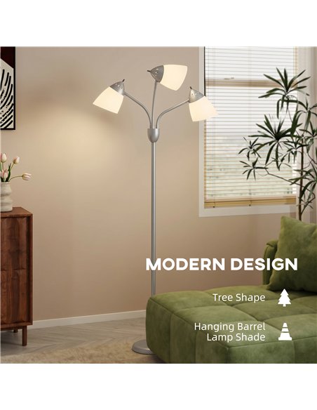 HOMCOM Arc Tree Floor Lamp with 3 Adjustable Rotating Lights and 3000K/4500K/6500K Colour Temperatures, Silver Tone - pic 191330 | FastDaddyshop