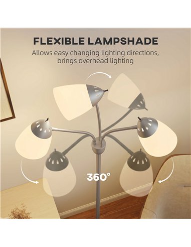 HOMCOM Arc Tree Floor Lamp with 3 Adjustable Rotating Lights and 3000K/4500K/6500K Colour Temperatures, Silver Tone