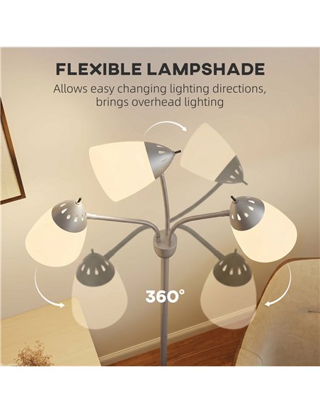 HOMCOM Arc Tree Floor Lamp with 3 Adjustable Rotating Lights and 3000K/4500K/6500K Colour Temperatures, Silver Tone - pic 191331 | FastDaddyshop