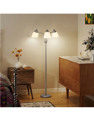 HOMCOM Arc Tree Floor Lamp with 3 Adjustable Rotating Lights and 3000K/4500K/6500K Colour Temperatures, Silver Tone