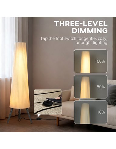 HOMCOM Dimmable Tripod Floor Lamp with Foot Switch, Nordic Standing Lamp with Fabric Shade, 153cm, White and Grey