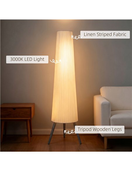 HOMCOM Dimmable Tripod Floor Lamp with Foot Switch, Nordic Standing Lamp with Fabric Shade, 153cm, White and Grey - pic 191339 | FastDaddyshop