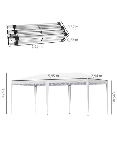 Outsunny 6x3m Pop Up Gazebo with 2-Roof Foldable Canopy Tent, Carrying Bag, White