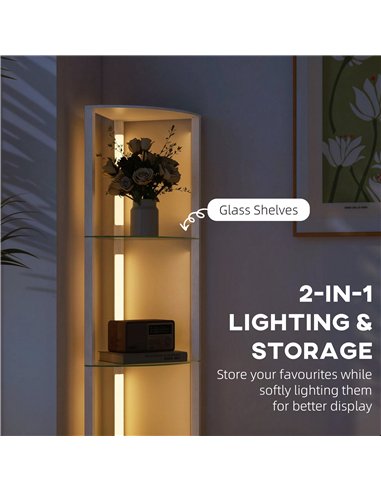 HOMCOM LED Floor Lamp with Shelves, Dimmable Standing Lamp with Foot Switch for Living Room, Bedroom, White