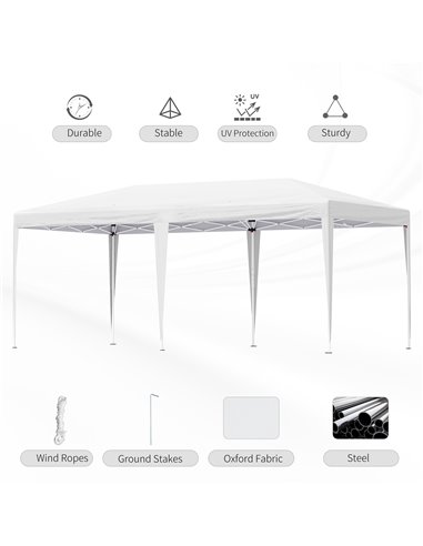 Outsunny Pop Up Gazebo, Double Roof Foldable Canopy Tent, Wedding Awning Canopy w/ Carrying Bag, 6 m x 3 m x 2.65 m, White