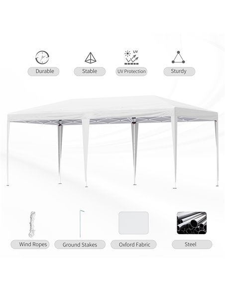 Outsunny Pop Up Gazebo, Double Roof Foldable Canopy Tent, Wedding Awning Canopy w/ Carrying Bag, 6 m x 3 m x 2.65 m, White - pic 19135 | FastDaddyshop