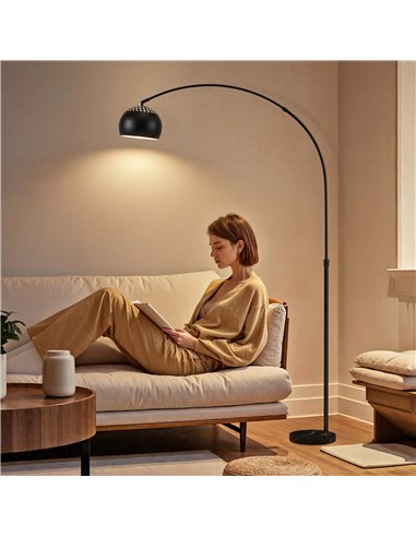 HOMCOM Arc Floor Lamp for Living Room, Modern Adjustable Standing Lamp with Faux Black Marble Base Black