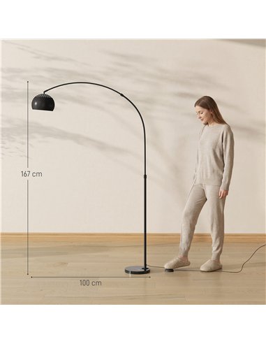 HOMCOM Arc Floor Lamp for Living Room, Modern Adjustable Standing Lamp with Faux Black Marble Base Black
