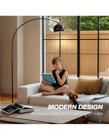 HOMCOM Arc Floor Lamp for Living Room, Modern Adjustable Standing Lamp with Faux Black Marble Base Black