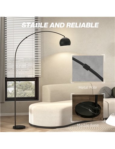 HOMCOM Arc Floor Lamp for Living Room, Modern Adjustable Standing Lamp with Faux Black Marble Base Black
