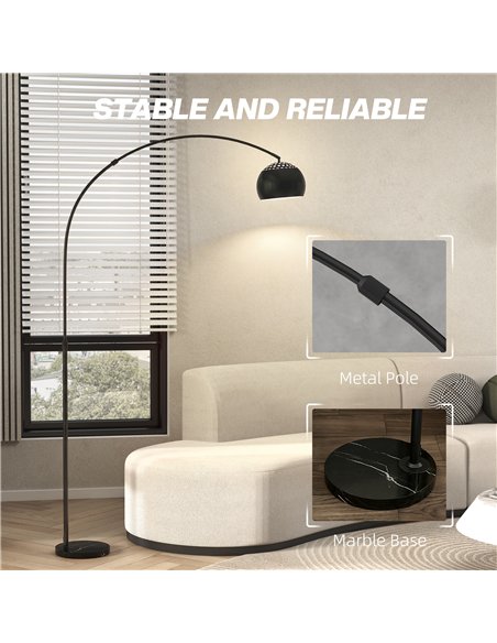 HOMCOM Arc Floor Lamp for Living Room, Modern Adjustable Standing Lamp with Faux Black Marble Base Black - pic 191358 | FastDaddyshop