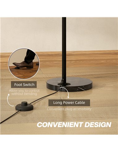 HOMCOM Arc Floor Lamp for Living Room, Modern Adjustable Standing Lamp with Faux Black Marble Base Black