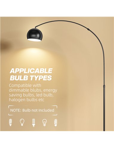 HOMCOM Arc Floor Lamp for Living Room, Modern Adjustable Standing Lamp with Faux Black Marble Base Black