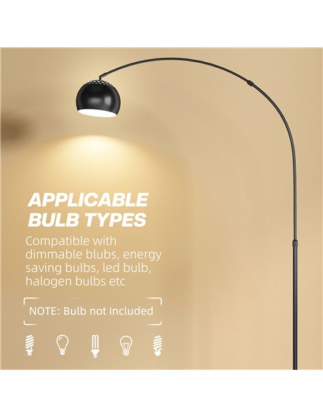 HOMCOM Arc Floor Lamp for Living Room, Modern Adjustable Standing Lamp with Faux Black Marble Base Black - pic 191360 | FastDaddyshop