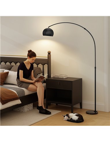 HOMCOM Arc Floor Lamp for Living Room, Modern Adjustable Standing Lamp with Faux Black Marble Base Black