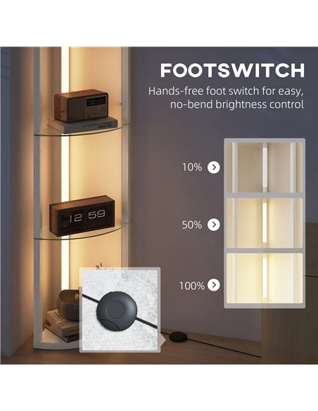 HOMCOM LED Floor Lamp with Shelves, Dimmable Standing Lamp with Foot Switch for Living Room, Bedroom, Grey - pic 191367 | FastDaddyshop