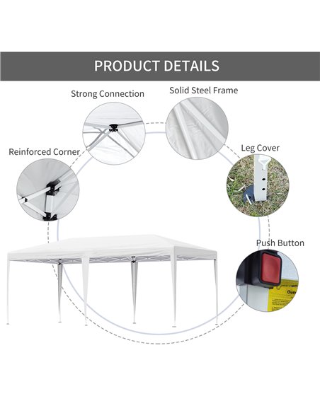Outsunny Pop Up Gazebo, Double Roof Foldable Canopy Tent, Wedding Awning Canopy w/ Carrying Bag, 6 m x 3 m x 2.65 m, White - pic 19137 | FastDaddyshop