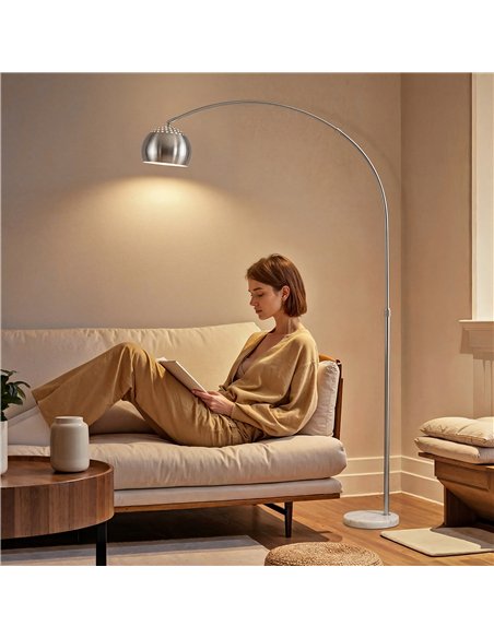 HOMCOM Arc Floor Lamp for Living Room, Modern Adjustable Standing Lamp with Faux Black Marble Base Silver Tone - pic 191372 | FastDaddyshop