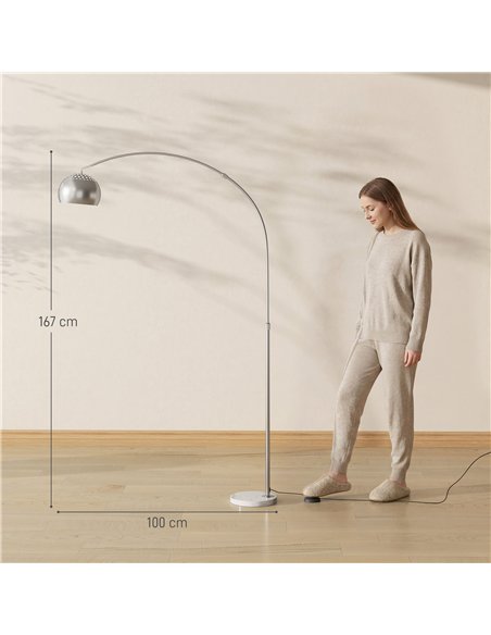 HOMCOM Arc Floor Lamp for Living Room, Modern Adjustable Standing Lamp with Faux Black Marble Base Silver Tone - pic 191373 | FastDaddyshop
