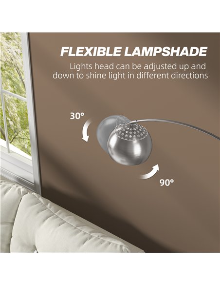 HOMCOM Arc Floor Lamp for Living Room, Modern Adjustable Standing Lamp with Faux Black Marble Base Silver Tone - pic 191375 | FastDaddyshop