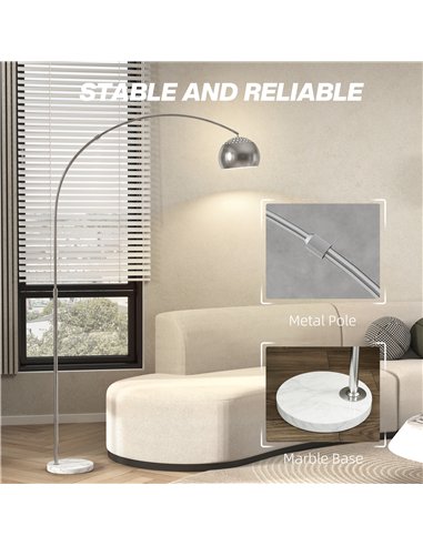 HOMCOM Arc Floor Lamp for Living Room, Modern Adjustable Standing Lamp with Faux Black Marble Base Silver Tone