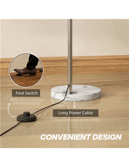 HOMCOM Arc Floor Lamp for Living Room, Modern Adjustable Standing Lamp with Faux Black Marble Base Silver Tone - pic 191377 | FastDaddyshop