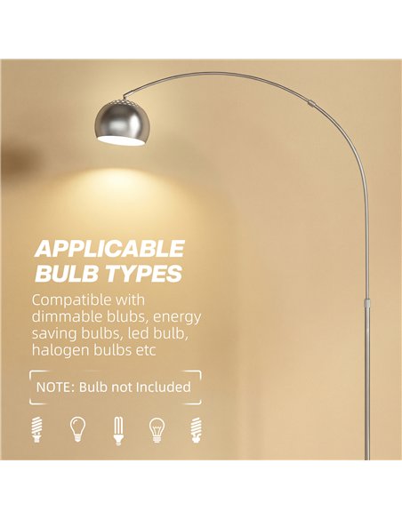 HOMCOM Arc Floor Lamp for Living Room, Modern Adjustable Standing Lamp with Faux Black Marble Base Silver Tone - pic 191378 | FastDaddyshop