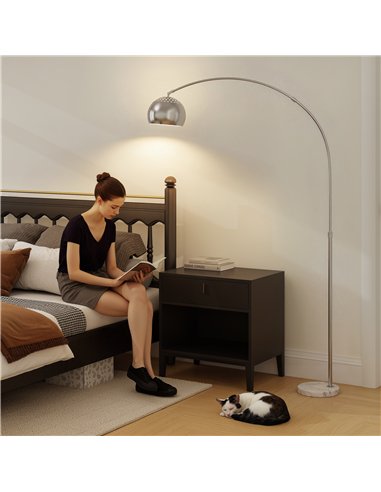 HOMCOM Arc Floor Lamp for Living Room, Modern Adjustable Standing Lamp with Faux Black Marble Base Silver Tone