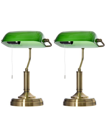 HOMCOM Banker's Table Lamps Set of 2, Desk Lamps with Antique Bronze Tone Base, Green Glass Shade and Pull Rope Switch for Home  - pic 191380 | FastDaddyshop