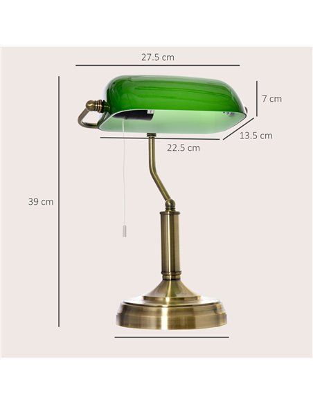 HOMCOM Banker's Table Lamps Set of 2, Desk Lamps with Antique Bronze Tone Base, Green Glass Shade and Pull Rope Switch for Home  - pic 191382 | FastDaddyshop