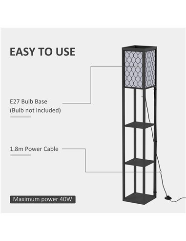 HOMCOM Three-Shelf Standing Lamps Set of 2 - Black