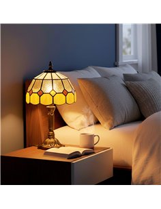 HOMCOM Handmade Art Deco Glass Table Lamp - White/Orange 2