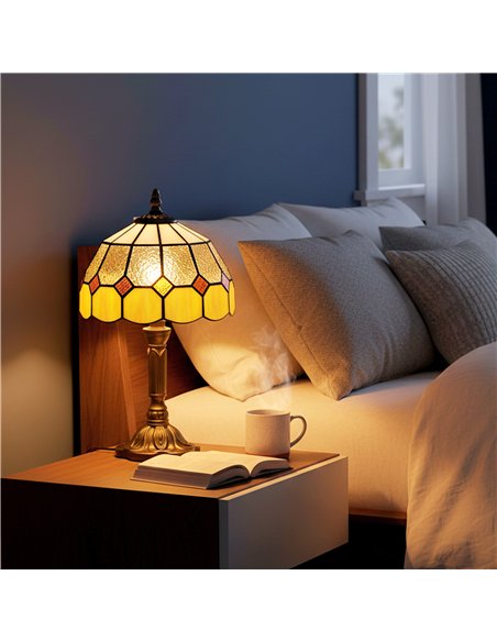 HOMCOM Handmade Art Deco Glass Table Lamp - White/Orange - pic 191399 | FastDaddyshop