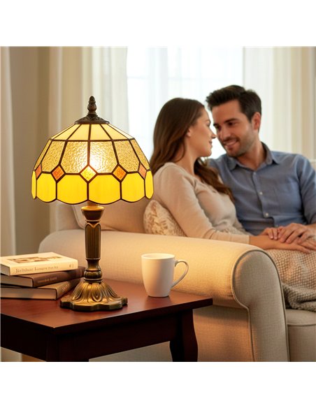 HOMCOM Handmade Art Deco Glass Table Lamp - White/Orange - pic 191403 | FastDaddyshop