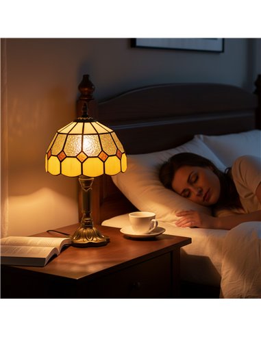 HOMCOM Handmade Art Deco Glass Table Lamp - White/Orange