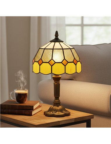 HOMCOM Handmade Art Deco Glass Table Lamp - White/Orange