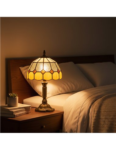 HOMCOM Handmade Art Deco Glass Table Lamp - White/Orange